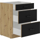 Meuble bas casserolier - MODENA - 60 cm - 3 tiroirs - Chene artisan et noir mat - CUISINIER