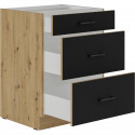 Meuble bas casserolier - MODENA - 60 cm - 3 tiroirs - Chene artisan et noir mat - CUISINIER