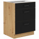 Meuble bas casserolier - MODENA - 60 cm - 3 tiroirs - Chene artisan et noir mat - CUISINIER