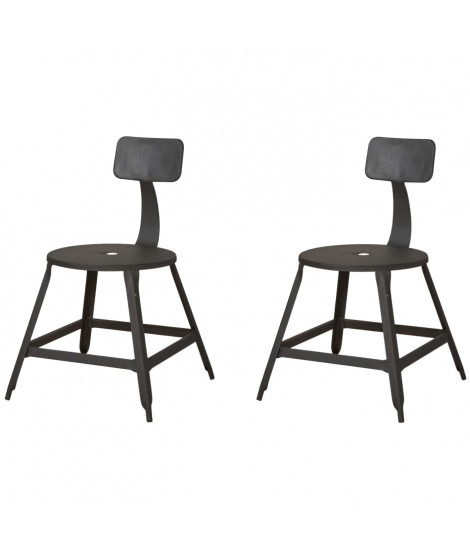 LOFT Lot de 2 chaises de salle a manger métal noir - Industriel - L 41 x P 41 cm