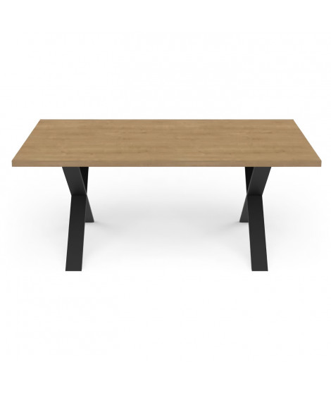 Table - CRAFT - Rectangulaire - Décor mélamine chene hamilton - Pied en X noir - 6 places - 180 x 90 cm - DEMEYERE