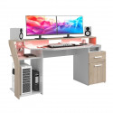 Bureau Silver avec LED - Décor chene et  mélamine blanc brillant - L 178 x P 88 x H 68 cm - PARISOT