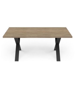 Table - STOUT - Rectangulaire - Décor mélamine halifax - Pied en X noir mat - 6 places - 180 x 90 cm - DEMEYERE