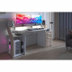 Bureau Silver avec LED - Décor chene et  mélamine blanc brillant - L 178 x P 88 x H 68 cm - PARISOT