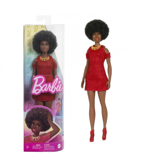 Barbie-Fashionistas 221-Poupée avec cheveux noirs et robe rouge HRH18