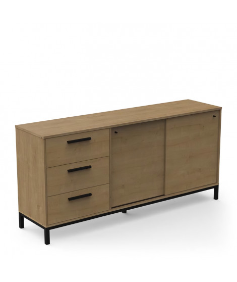 Enfilade 2 portes coulissantes - CRAFT - Chene Hamilton / Noir - 181 x 44,9 x 86 cm - DEMEYRE