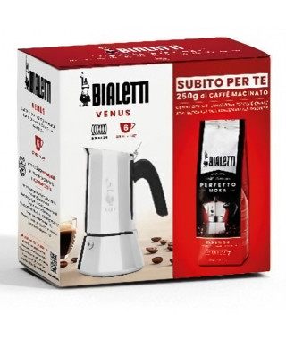 Cafetiere italienne + 1 Café Perfetto Moka Classico - BIALETTI - VENUS - 6 tasses - 0,30 L - Paquet de 250 g - Argent