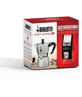 Cafetiere italienne + 1 Café Perfetto Moka Classico - BIALETTI - MOKA - 3 tasses - 0,30 L - Paquet de 250 g - Argent
