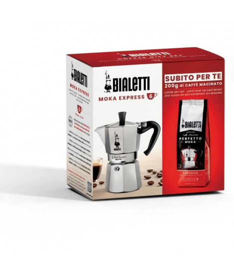 Cafetiere italienne + 1 Café Perfetto Moka Classico - BIALETTI - MOKA - 3 tasses - 0,30 L - Paquet de 250 g - Argent
