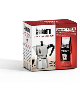 Cafetiere italienne + 1 Café Perfetto Moka Classico - BIALETTI - MOKA - 6 tasses - 0,30 L - Paquet de 250 g - Argent