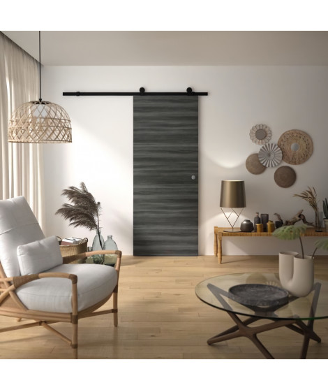 Kit Porte Coulissante - OPTIMUM - MILANO2 + RAAP NO - H 204 x 83 x 3,6 cm, Acier, Coloris noir, Installation rapide