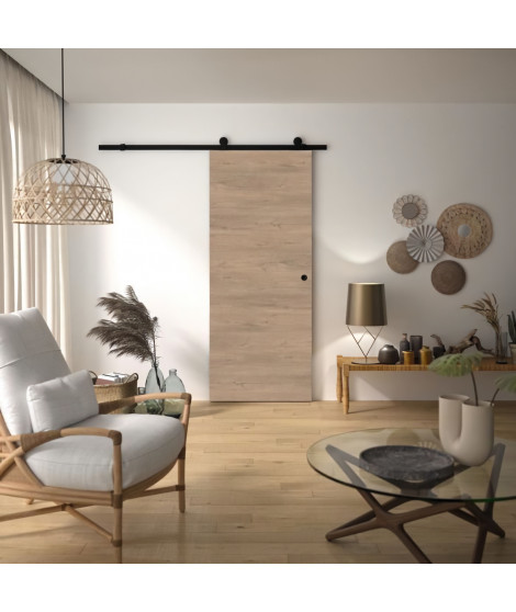 Kit Porte Coulissante - OPTIMUM - RIO + RAAP NO - H 204 x 83 x 3,6 cm, Acier, Coloris noir, Installation rapide