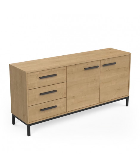 Enfilade 2 portes / 3 tiroirs - CRAFT - Chene Hamilton / Noir - 152 x 39,5 x 72,3 cm - DEMEYRE