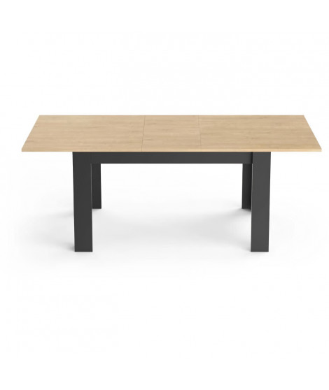 Table extensible - CRAFT - Rectangulaire - Décor mélamine chene hamilton et noir mat - 6 places - 160 / 200 x 90 cm - DEMEYERE