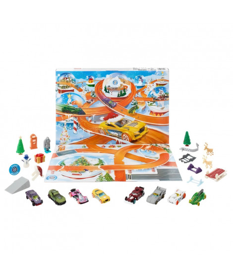 Hot Wheels-Calendrier de l'avent 2024-8 voitures et 16 accessoires HTG00