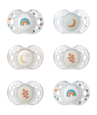 Sucette de nuit - TOMMEE TIPPEE - 18-36 mois - Lot de 6 sucettes phosphorescentes avec capsule de stérilisation réutilisable