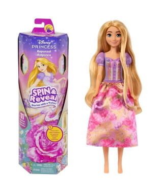 Mattel-Princesses Disney Spin & Reveal-Poupée Raiponce avec surprises HTV86
