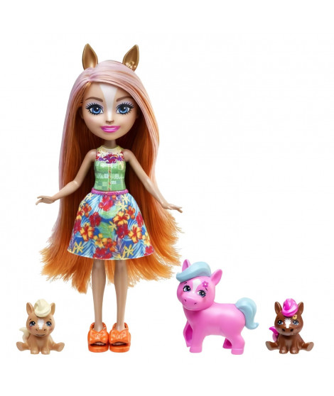 Enchantimals-Famille de Pensee Poney-Poupée et 3 figurines poneys HXB99