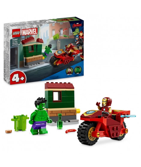LEGO Marvel 76287 Iron Man avec une Moto et Hulk, Set Avengers avec Minifigurines