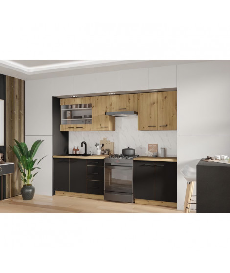 Cuisine complete - MODENA - 260 cm - Chene artisan et noir mat