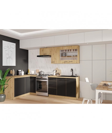 Cuisine complete - MODENA - 270 x 150 cm - Chene artisan et noir mat