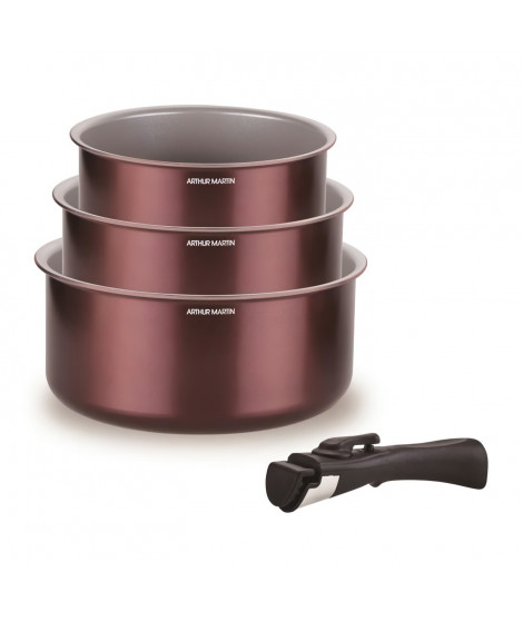 Set de 3 casseroles - ARTHUR MARTIN - AM1088 - Tout feux dont induction - 16/18/20 cm + 1 poignée amovible - Aluminium