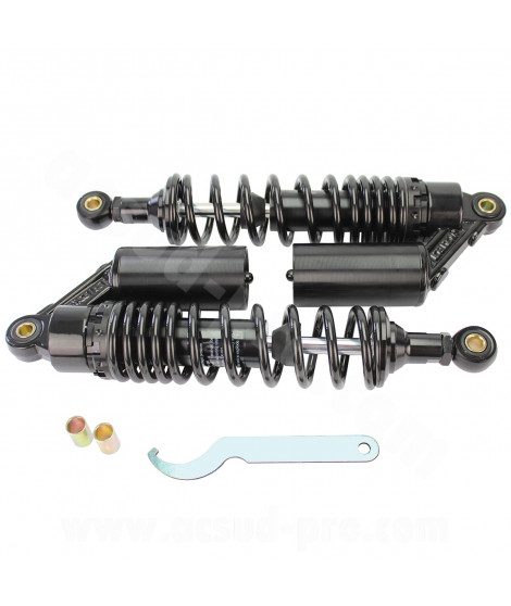 AMORTISSEUR ARRIERE NOIR A GAZ UNIVERSEL  L : 330mm (LA PAIRE)  SE MONTE SUR ARCHIVE / TNT MOTOR CITY 50 /125CC