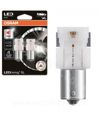 AMPOULE/LAMPE A LED 12V 1.4W CULOT BA15s ECLAIRAGE ROUGE NORME P21W LEDRIVING (CLIGNOTANT OU STOP) (BLISTER DE 2) -OSRAM-