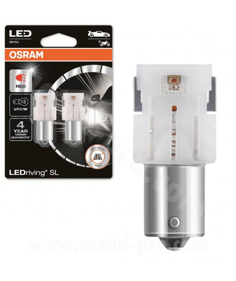 AMPOULE/LAMPE A LED 12V 1.4W CULOT BA15s ECLAIRAGE ROUGE NORME P21W LEDRIVING (CLIGNOTANT OU STOP) (BLISTER DE 2) -OSRAM-