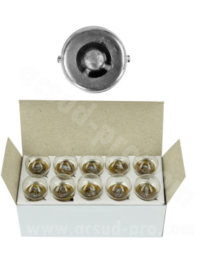 AMPOULE / LAMPE BA15S 12V-5W BLANC (FEU ARRIERE+STOP-CLIGNOTANTS)   ( VENDU BOITE DE 10PCS )