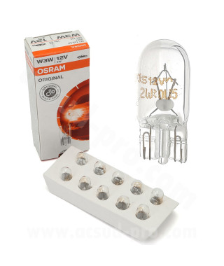 AMPOULE/LAMPE COMPTEUR OSRAM 12V-3W W2.1X9.5D (LAMPE SANS CULOT) (BOITE DE 10 PIECES)