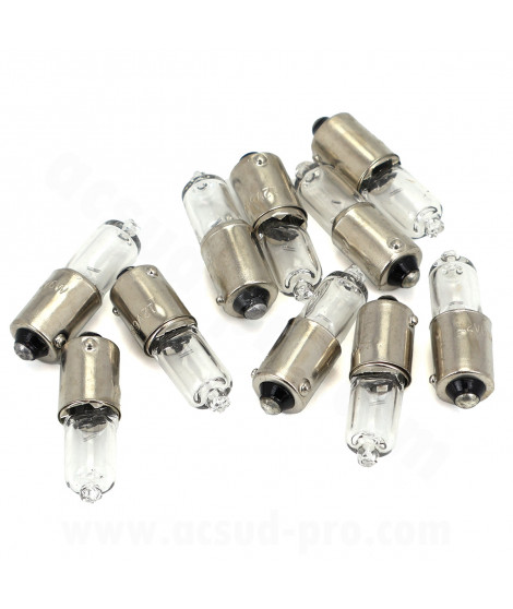 AMPOULE / LAMPE HALOGENE MINIATURE H6W 12V 6W CULOT BAX9S TEMOIN ERGOTS DECALES BLANC (CLIGNOTANT)  ( VENDU BOITE DE 10PCS )
