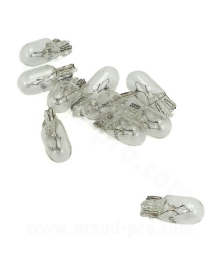 AMPOULE / LAMPE STANDARD 12V 5W CULOT W2.1 x 9.5D NORME W5W T10 WEDGE BLANC (CLIGNOTANT) ( VENDU BOITE DE 10PCS )