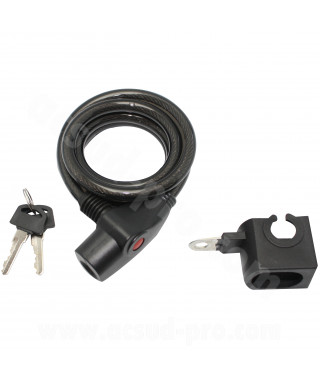 ANTIVOL VELO SPIRAL A CLE PERF Ø10mm L 1.50m  (LIVRE AVEC SUPPORT)