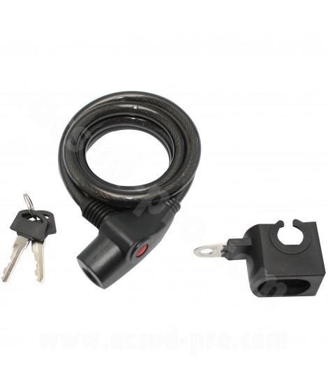 ANTIVOL VELO SPIRAL A CLE PERF Ø10mm L 1.50m  (LIVRE AVEC SUPPORT)
