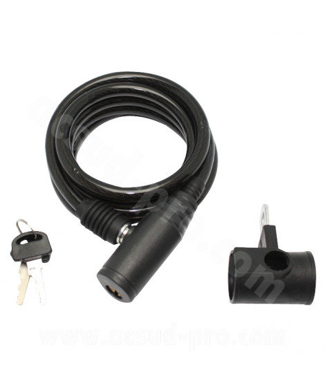 ANTIVOL VELO SPIRAL A CLE PERF Ø8mm L 1.50m  (LIVRE AVEC SUPPORT)