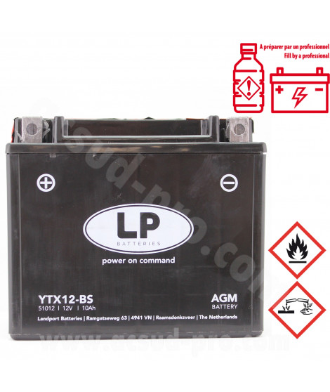 BATTERIE LANDPORT LTX12-BS 12V 10Ah SANS ENTRETIEN AGM (PIAGGIO BEVERLY/LIBERTY/X10 125cc) (EQUIVALENT YTX12-BS)