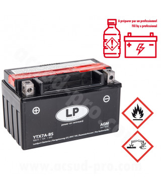 BATTERIE LANDPORT LTX7A-BS 12V 6Ah SANS ENTRETIEN AGM (GY6 4T / SCOOTER CHINOIS / TNT MOTOR) (EQUIVALENT YTX7A-BS)