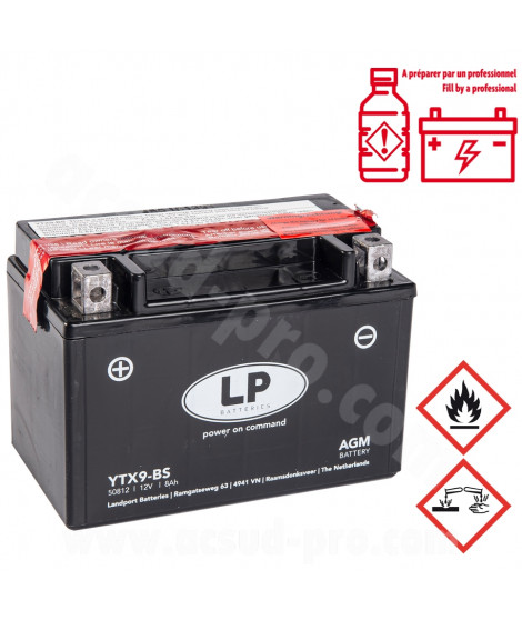 BATTERIE LANDPORT LTX9-BS 12V 8A SANS ENTRETIEN AGM (YAMAHA XMAX 125cc/250cc/LONGJIA EASYMAX 125cc) (EQUIVALENT YTX9-BS)