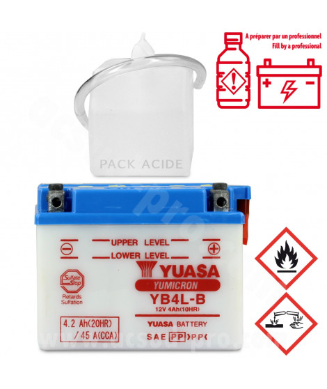 BATTERIE YUASA YB4L-B 12V-4.2Ah  (LIVREE AVEC PACK ACIDE)