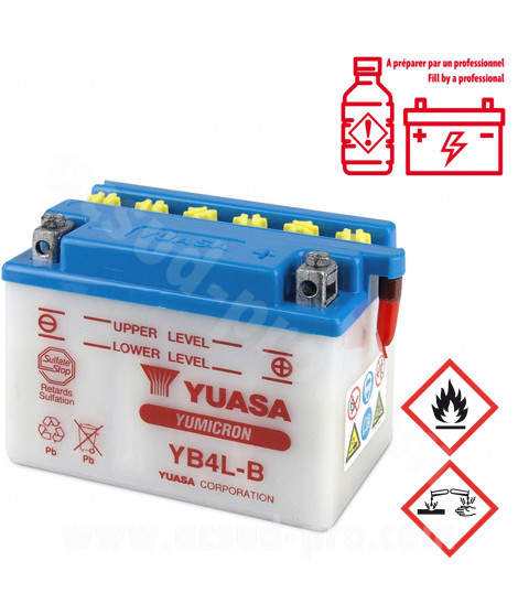 BATTERIE YUASA YB4L-B 12V-4A TOUS SCOOTERS 50cc (LIVRE SANS ACIDE)
