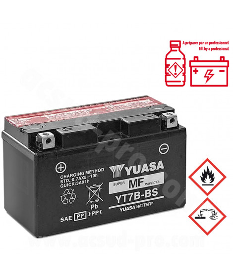 BATTERIE YUASA YT7B-BS 12V-6.8A MF SANS ENTRETIEN LIVREE AVEC PACK ACIDE