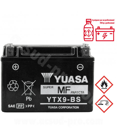 BATTERIE YUASA YT9B-BS 12V-8A MF SANS ENTRETIEN HAUTE PERFORMANCE AVEC PACK ACIDE