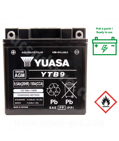 BATTERIE YUASA YTB9 12V 9.5AH AGM WC
