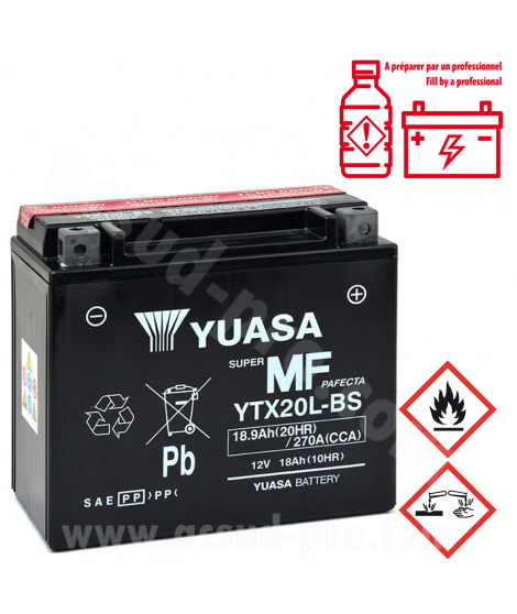 BATTERIE YUASA YTX20L-BS 12V-18A + PACK ACIDE