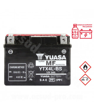 BATTERIE YUASA YTX4L-BS 12V-3.2Ah MF SANS ENTRETIEN LIVREE AVEC PACK ACIDE