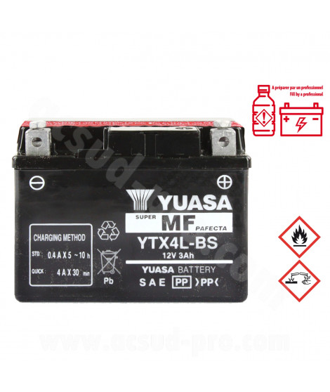 BATTERIE YUASA YTX4L-BS 12V-3.2Ah MF SANS ENTRETIEN LIVREE AVEC PACK ACIDE
