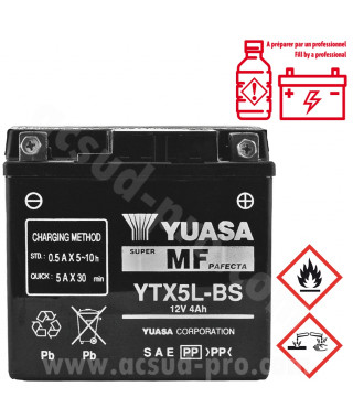 BATTERIE YUASA YTX5L-BS 12V-4.2Ah MF SANS ENTRETIEN LIVREE AVEC PACK ACIDE