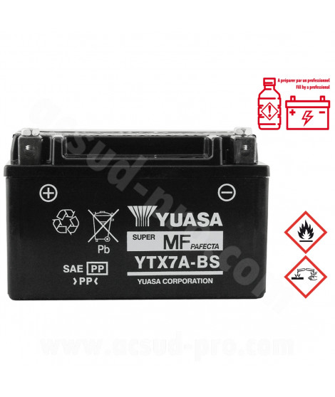 BATTERIE YUASA YTX7A-BS 12V-6A MF SANS ENTRETIEN LIVREE AVEC PACK ACIDE