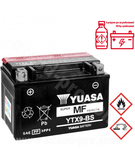 BATTERIE YUASA YTX9-BS 12V-8.4Ah MF SANS ENTRETIEN LIVREE AVEC PACK ACIDE